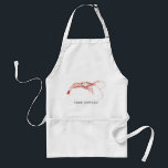 Avental Camarão Considerado | Nome do chef<br><div class="desc">Camarão personalizado,  pombos temáticos para o próximo evento Shrimp Assar Party ou marisco. Apresenta uma ilustração com o estilo aquarela de um camarão cor-de-rosa e um ponto para o nome do chef.</div>