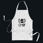 Avental Chef pai com chapéu de chef e bigode<br><div class="desc">Pai Chef Apron. Design de tipografia branca e preta divertida com letras peculiares,  um chapéu de chef e um bigode. presente de excelente para pai para dia de os pais ou a qualquer momento.</div>