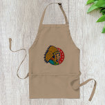 Avental Chefe Indígena Apron<br><div class="desc">Um design maravilhoso de um chefe índio americano. Este design apresenta apenas a cabeça em cheio, um endereço principal e parece muito legal. O chefe está em um fundo vermelho que tem alguns começos nele. Um design excelente de um chefe índio que olha excelente neste avental. Perfeito para si mesmo...</div>