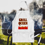 Avental CHURRASCO Engraçado Da Rainha Grill Dizendo Apron<br><div class="desc">churrasco engraçado da Rainha Grill dizendo em fonte flamejante ocidental para cozinheiros e cozinheiros.  Com arte gráfica de chamas vermelhas e laranja no fundo do design.  Outro original de MomsRetro.</div>