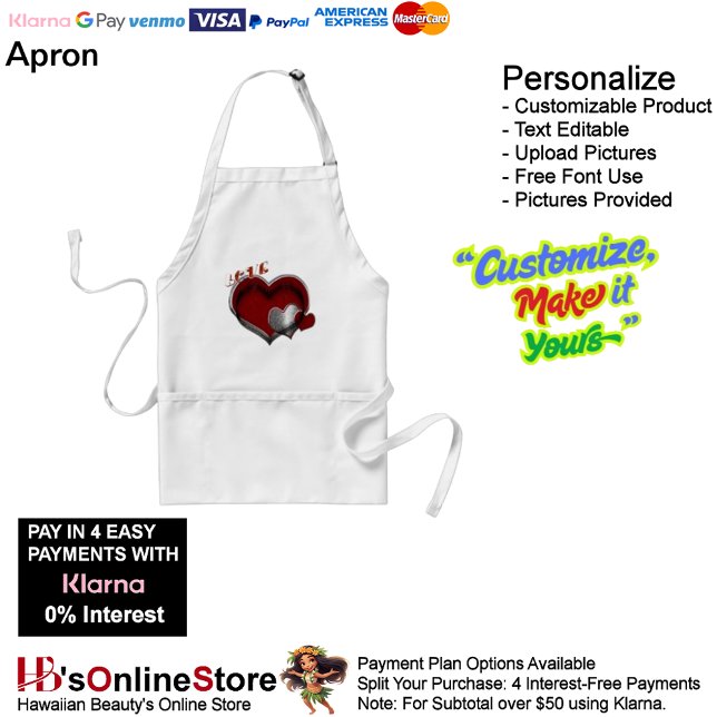 Avental Coração Magic Standard Apron (Love Heart White Kitchen Cooking Mess Free Apron.
)