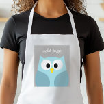 Avental Coruja de Cartoon Bonita - Nome Personalizado Azul<br><div class="desc">Uma coruja moderna e simples com cores modernas. Você pode adicionar um nome,  um monograma ou outro texto personalizado. Se precisar mover a arte,  clique no botão personalizar para fazer alterações.</div>
