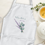 Avental Cozinha Eucalyptus de lavanda ou jardinagem Apron<br><div class="desc">Uma placa de bib branca com folhas de eucalipto e um galho de lavanda. Personalize duas linhas de texto e escolha entre duas outras cores e tamanhos de avental. O nome da cozinha / chef / business ou outro pode ser adicionado como a linha superior na fonte de script manuscrito...</div>