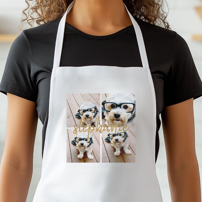Avental Crie sua própria colagem de fotos 4 - Nome do scri (Personalized Kitchen Apron)