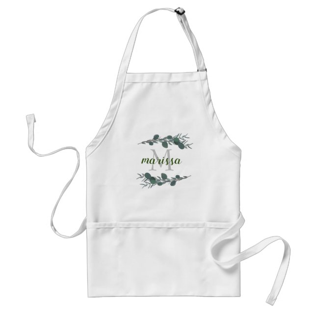 Avental Custom Monogram & Name | Eucalyptus Foliage Sprigs (Frente)