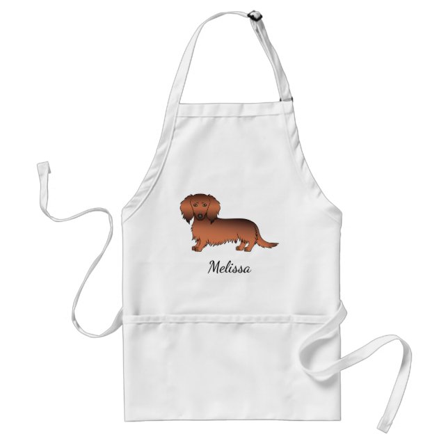 Avental Dachshund Cartoon Cão de Pelo Longo Sable Vermelho (Frente)