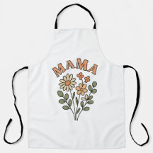 Avental de MAMA com Bib Branco com Buquê de Flores