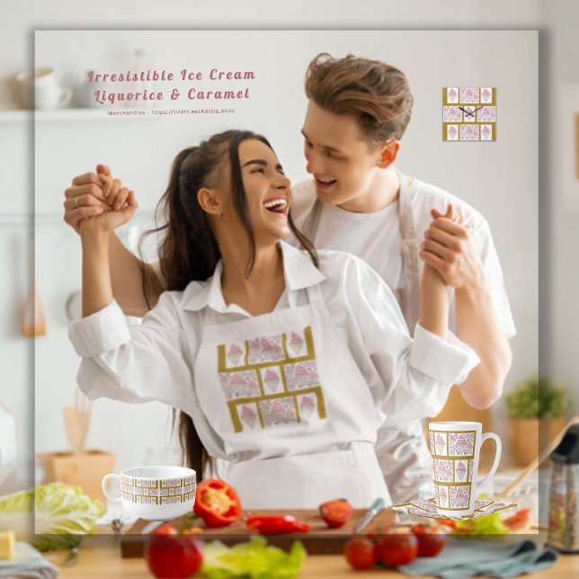 Avental de Sorvete Irresistível de Licorice e Cara (Irresistible Ice Cream Liquorice & Caramel Apron, Clock, Tray & Mugs by Poet Adiela Akoo. BUY NOW!)