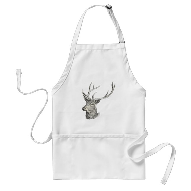 Avental Deer Buck Head com Antlers Black and White Art (Frente)