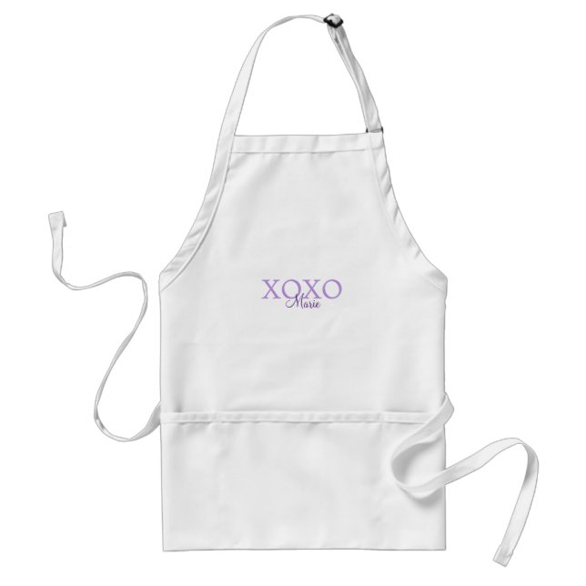 Avental Dia de os namorados Xoxo adicione nome pastel roxo (Frente)