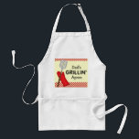 Avental do Grillin do pai<br><div class="desc">Este avental caracteriza avental do Grillin o texto do "pai" com um gráfico de uma espátula do churrasco e de uma luva do forno. A impressão é acentuada com verificações vermelhas. Isto é customizável,  assim que você pode pôr qualquer um conhecido no lugar do pai.</div>