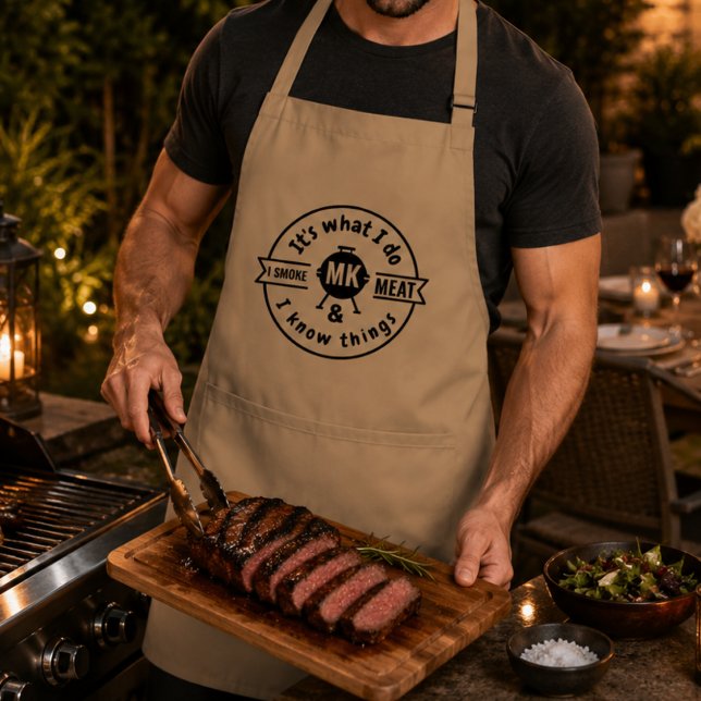 Avental É o que eu faço, eu fumo carne e sei das coisas en (Fathers Day presents Birthday gifts for him Husband boyfriend Backyard BBQ lovers Meat smoker mono)