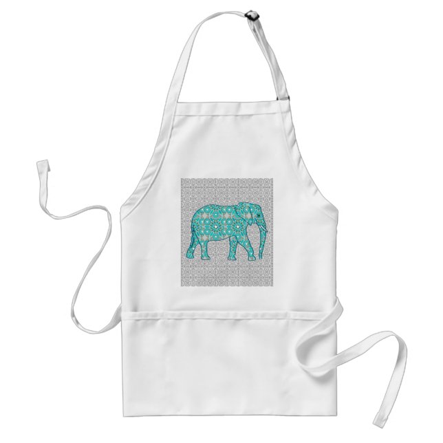 Avental Elefante de flor de Mandala - turquesa, cinza e br (Frente)