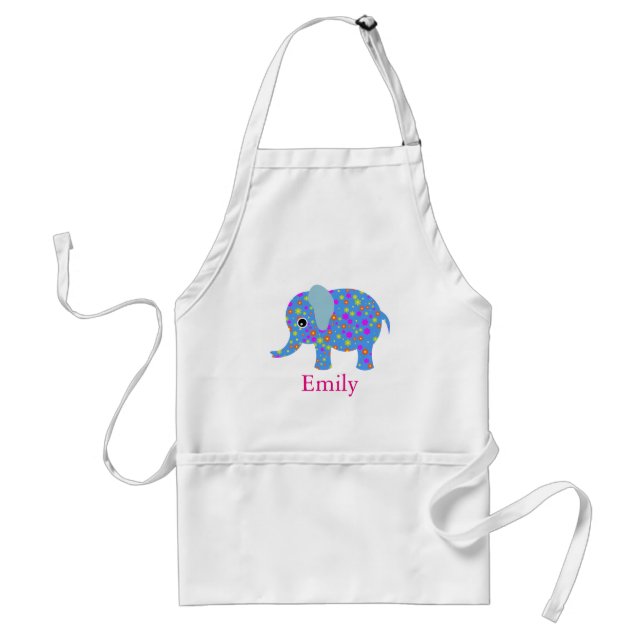 Avental Elefante Floral Azul Cute Personalizado (Frente)
