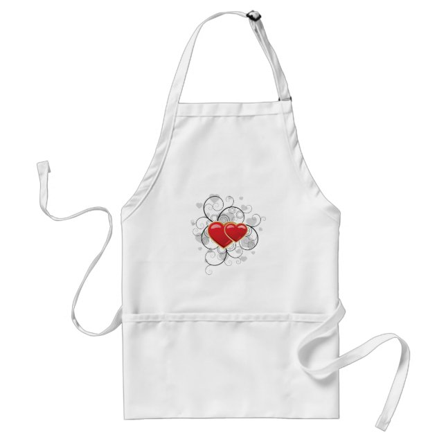 Avental Elegant Red Twin Hearts with Flourish Swirls (Frente)