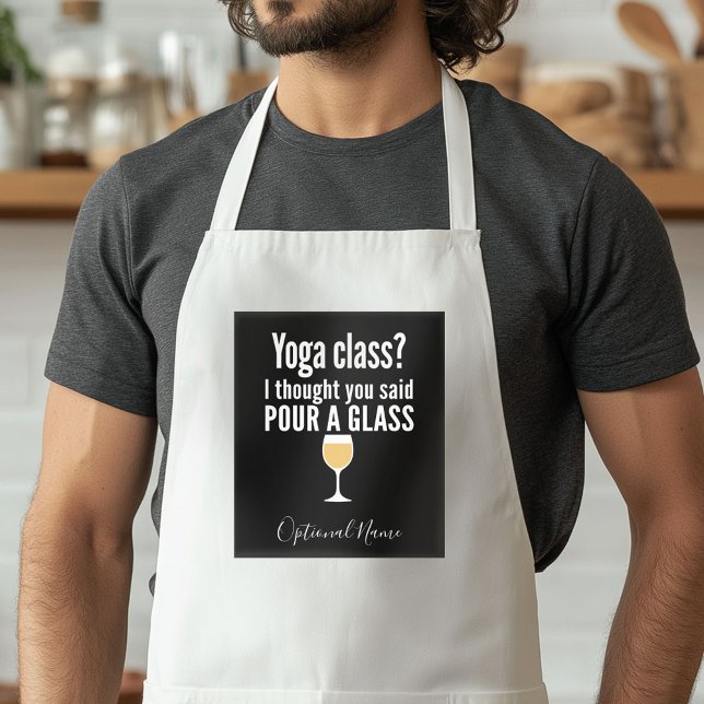 Avental Engraçada Citação de Vinho - Classe de Yoga? Puxe  (Custom Apron with a Photo Collage)