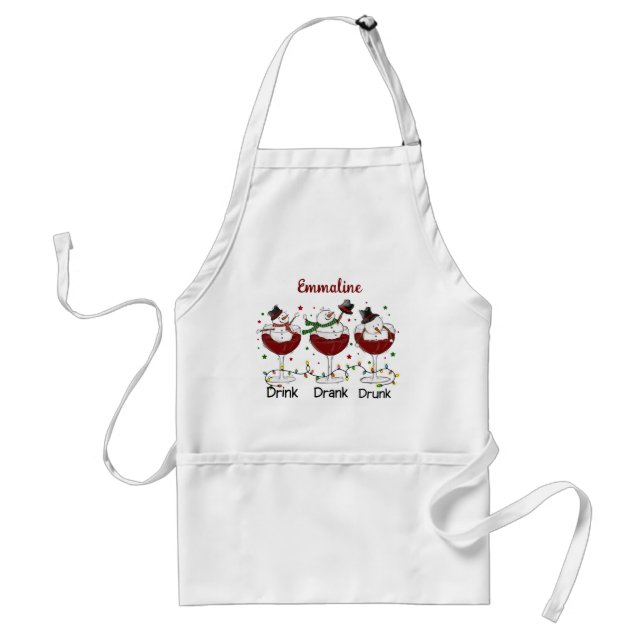 Avental Engraçado "Beba, Beba, Bebado" Snowman e Wine (Frente)
