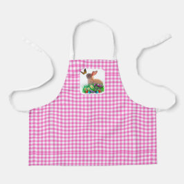 Avental Estampado com Gingham Rosa e Coelhinho da 