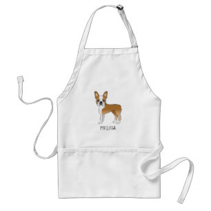 Avental Fawn E White Boston Terrier Cão e Nome Do Cartoon