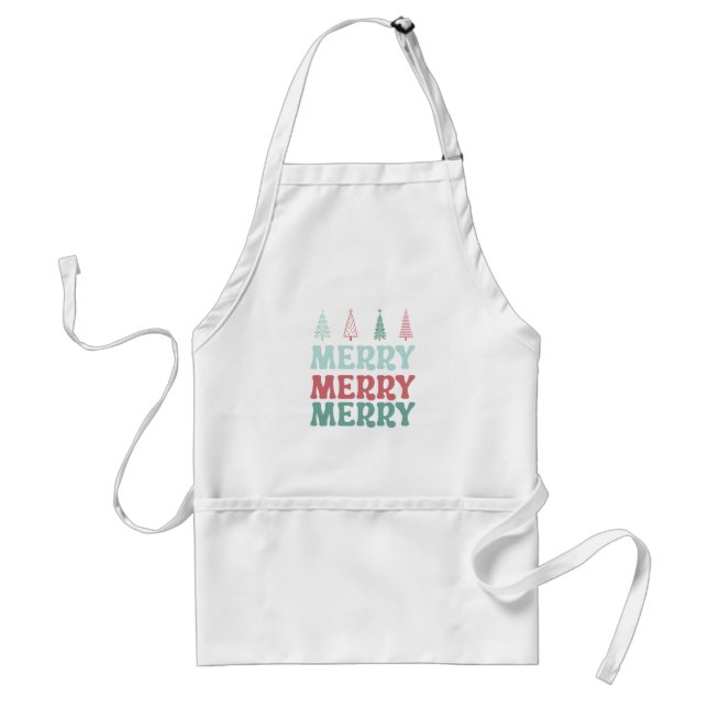 Avental Feliz Feliz Feliz com Árvores de Natal Pastel Boho (Frente)
