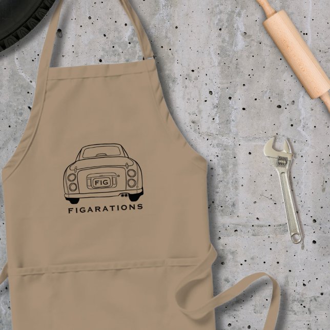 Avental Figuras Figaro Car Name Garage Apron (A figaro apron perfect for the kitchen or garage. Add your name and initials)