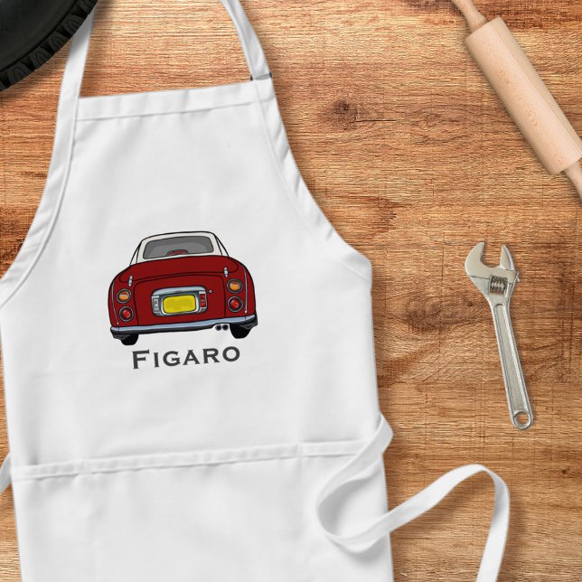 Avental Figuras Red Figaro Car Name Garage Apron (A red figaro apron perfect for the kitchen or garage. Add your name!)