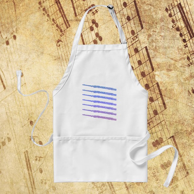 Avental Flautas Púrpura Azul Rosa Musical (An apron with blue, pink and purple flutes.)
