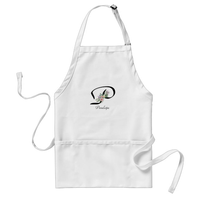 Avental Floral Monogram letter P Retirement Apron (Frente)