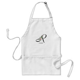 Avental Floral Monogram letter R Retirement Apron