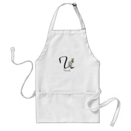 Avental Floral Monogram letter U Retirement Apron