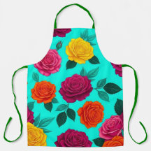 Avental Floral Rosa Turquesa Vibrante