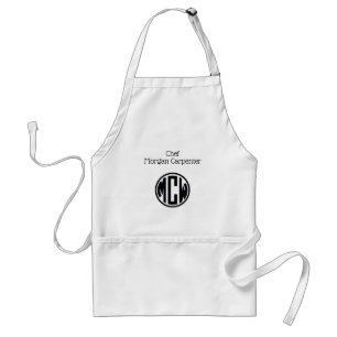 Avental Fonte Monograma Círculo Preto Branco DIY BG