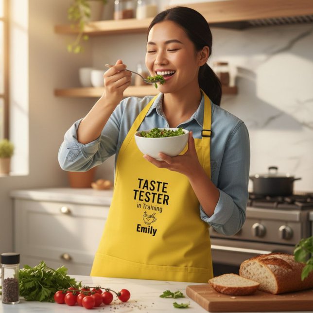 Avental Funny Yellow Apron - Taste Tester in Training (Criador carregado)