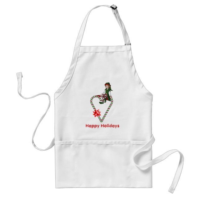 Avental Garota de Natal Elf Candy Cane Heart Holiday Apron (Frente)