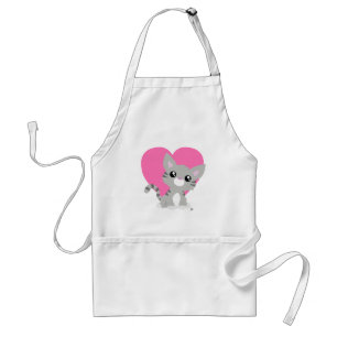 Avental Gatinho Cinza dia de os namorados Branco Apron