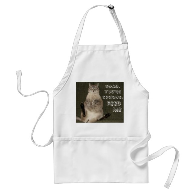 Avental Gato "BOM. VOCÊ É COZINHAR. FEED ME" Apron (Frente)