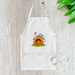 Avental Gato de Cartoon Engraçado e Galinha no Cachorro<br><div class="desc">Libere o charme na sua cozinha com nosso avental certeiro com um gráfico delicioso de três animais adoráveis pairando em uma casa de cachorro confortável. Esta design divertida e divertida mostra uma casa de cachorro alegre com um gato deitado no telhado, um filhote brincalhão espreitando pela janela, e um esquilo...</div>