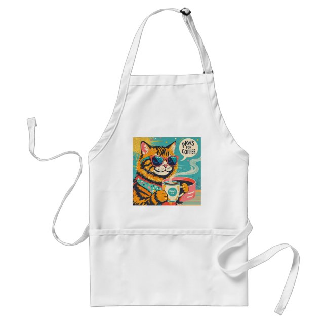 Avental Gato de desenho animado de estilo retrô vestindo v (Frente)