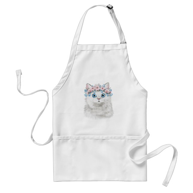 Avental Gato floral branco doce (Frente)