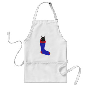 Avental Gato Negro Bonito em Aprons de Natal Azul