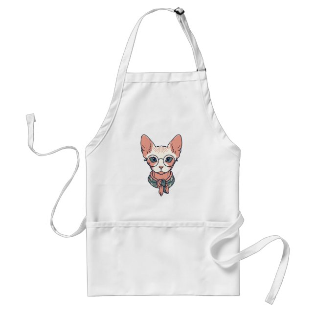 Avental Gato Sphynx sem pelos usando óculos (Frente)