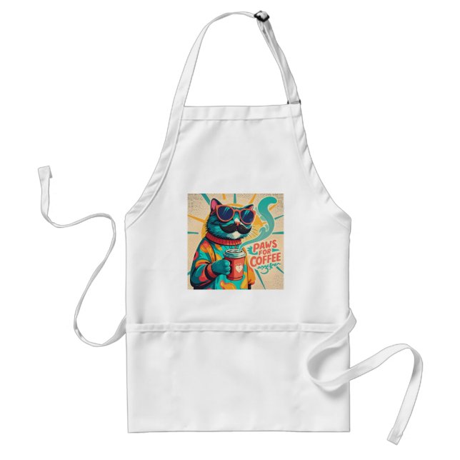 Avental Gato vestindo óculos de sol enormes, segurando caf (Frente)