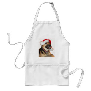 Avental German shepherd Vestindo um chapéu de Papai Noel