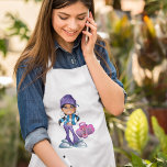 Avental Groovy Girl Com Estéreo<br><div class="desc">Prepare-se para se entalhar com este design fabuloso e funerário que apresenta uma menina de púrpura numa vibrante sombra de púrpura, emperrando com seu estéreo rosa. Esta design é perfeita para qualquer um que ama estilo retrô, música ou apenas quer adicionar diversão e talento aos seus itens do dia a...</div>