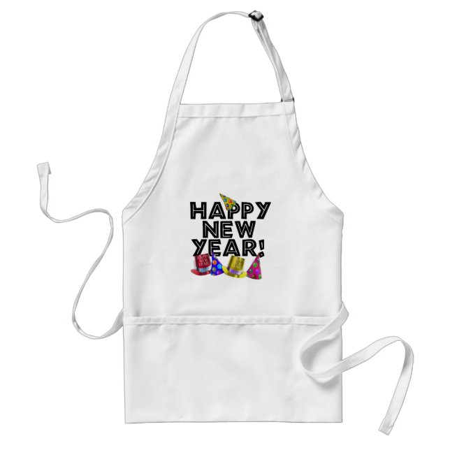 Avental Happy New Year - Black Text with Party Hats (Frente)