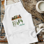 Avental Herbs Herbalist White Bib Apron<br><div class="desc">Um avental branco com bolsos. A design é uma erva na prateleira com mais ervas penduradas para secar debaixo da prateleira. Adicione texto em um script verde azul abaixo da imagem. "Herbalista" é o texto da amostra ou adiciona um nome. O texto alinha-se à direita.</div>