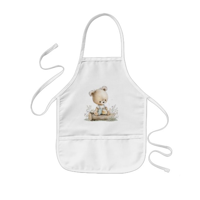 Avental Infantil A cute bear on a log with a jar of honey (Frente)