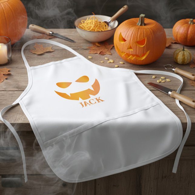 Avental Infantil Abóbora do Dia das Bruxas Cara Crianças Personaliz (Perfect apron for your pumpkin carving party. Add your name)