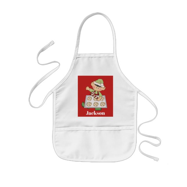 Avental Infantil Aplique o nome do Elf Feriado de Natal (Frente)