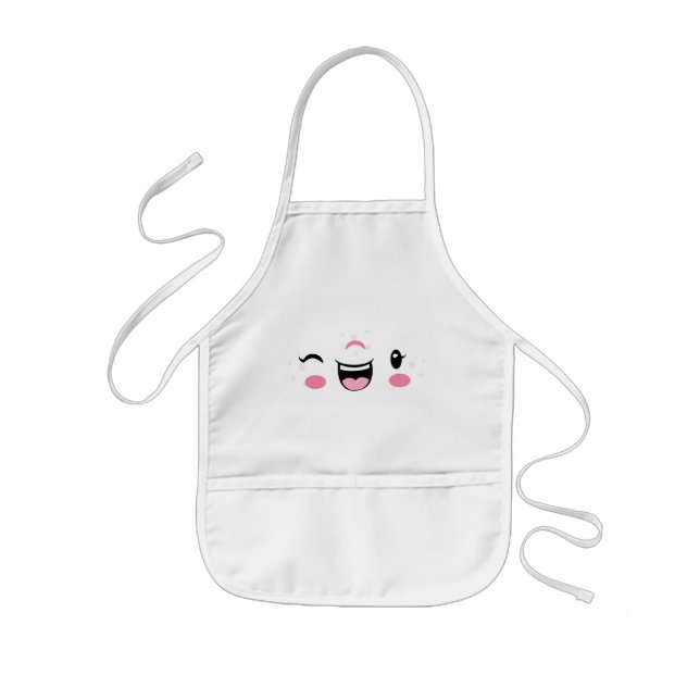 Avental Infantil Apron do Kawaii Face Kid, um piscar de rosa (Frente)